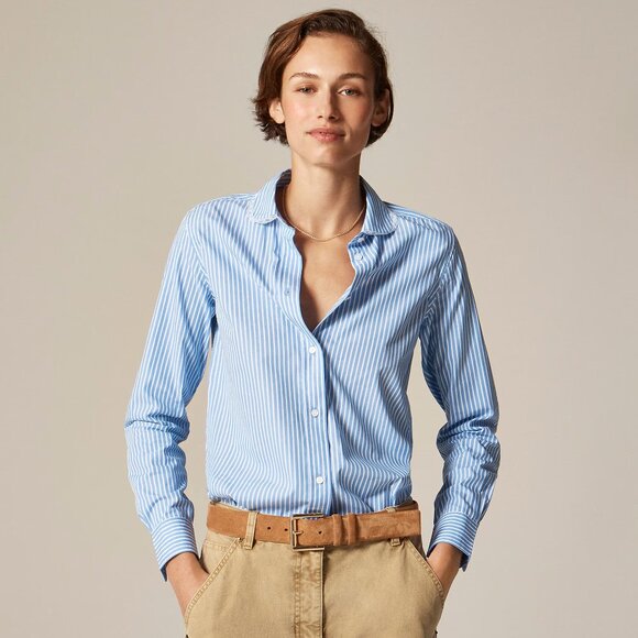 J. Crew Tops - J.Crew Jules Club-Collar Shirt in Striped Cotton Poplin Size 8 NWT